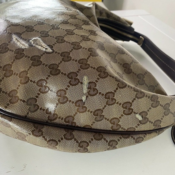 Gucci duchessa Hobo GG Logo, Crystal Coated canvas Bag , Beige Brown , Damaged - Picture 8 of 16